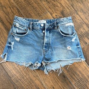 Zara Light Blue Frayed Jean Shorts
